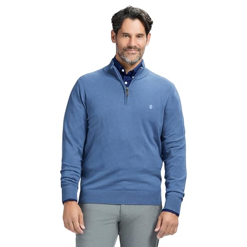 IZOD Men's Premium Essentials Quarter Zip Sweater, Bijou Blue at
